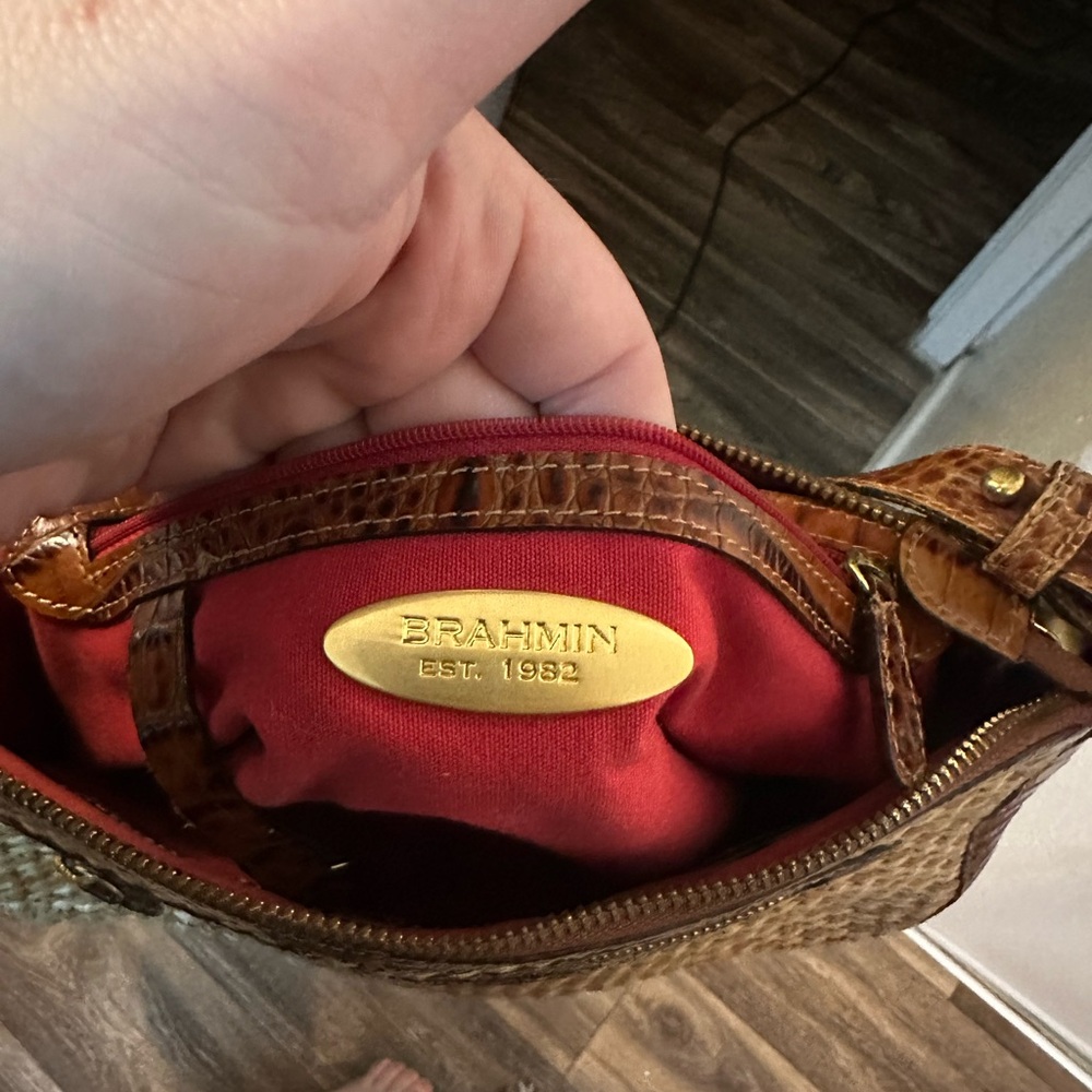 Brahmin Tan and Red Leather Wristlet